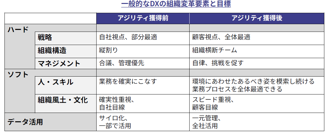 戦略・構造・マネジメント、人・スキル・文化、データ活用を含む組織変革の要素